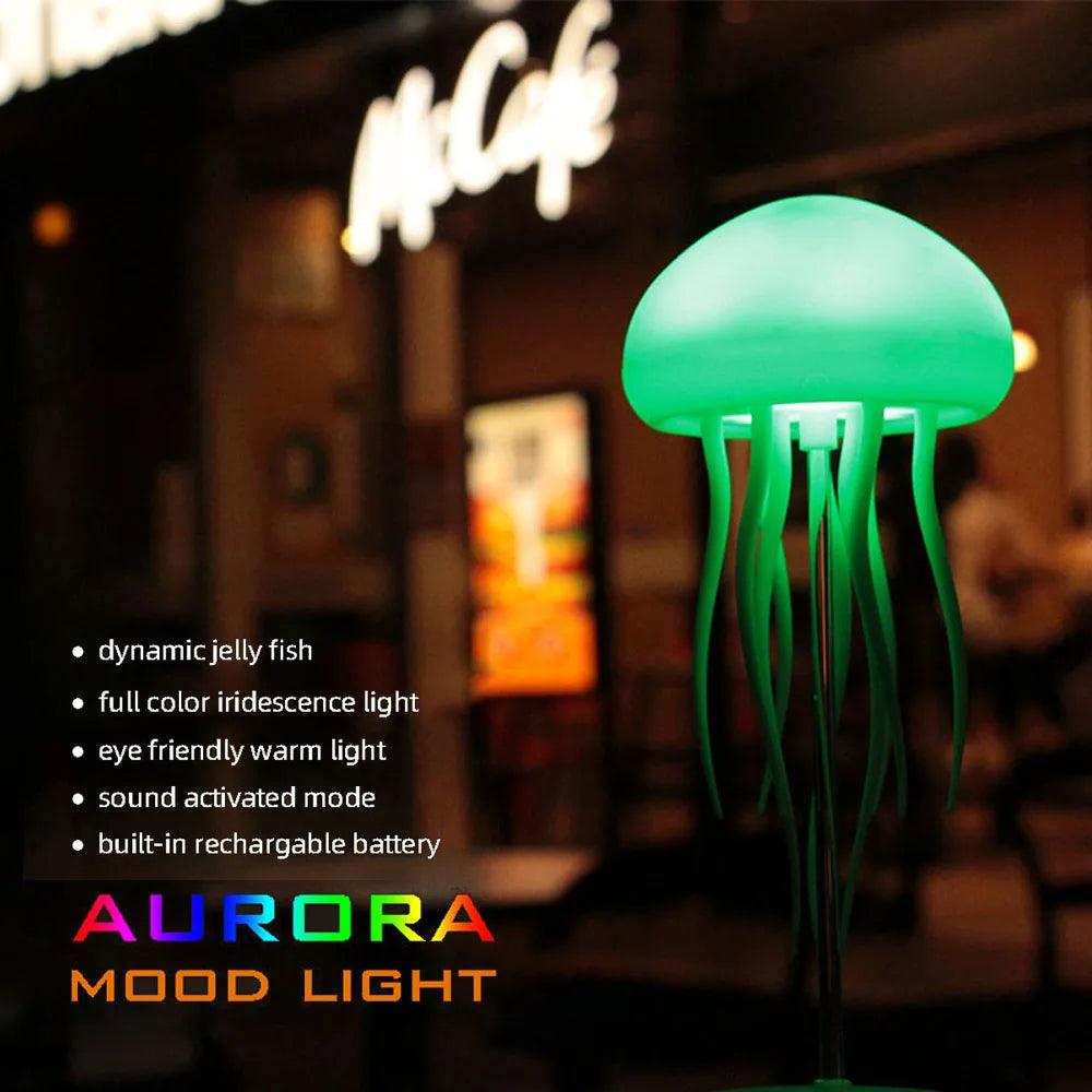 Cute Jellyfish LED Night Light Rechargeable Voice Control Dancing Legs RGB Bedside Lamp Table Lamp Bluetooth Speaker Humidifier